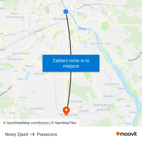 Nowy Zjazd to Piaseczno map