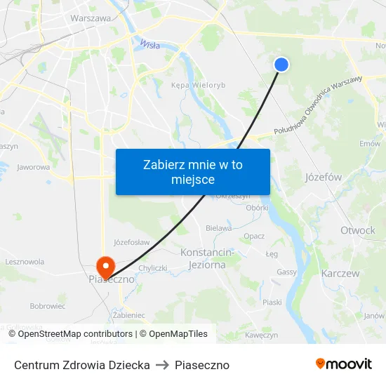 Centrum Zdrowia Dziecka to Piaseczno map