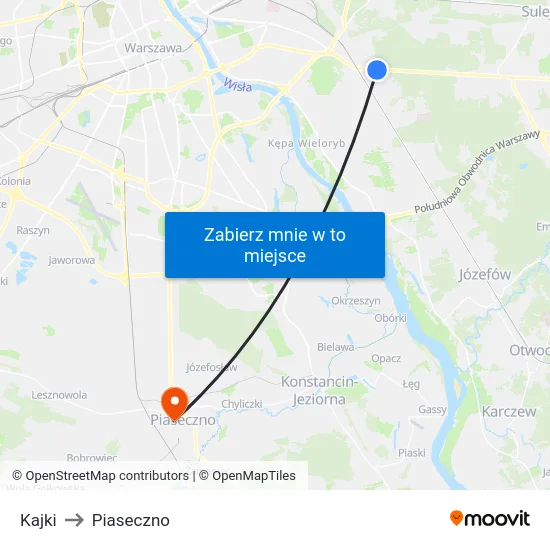 Kajki to Piaseczno map