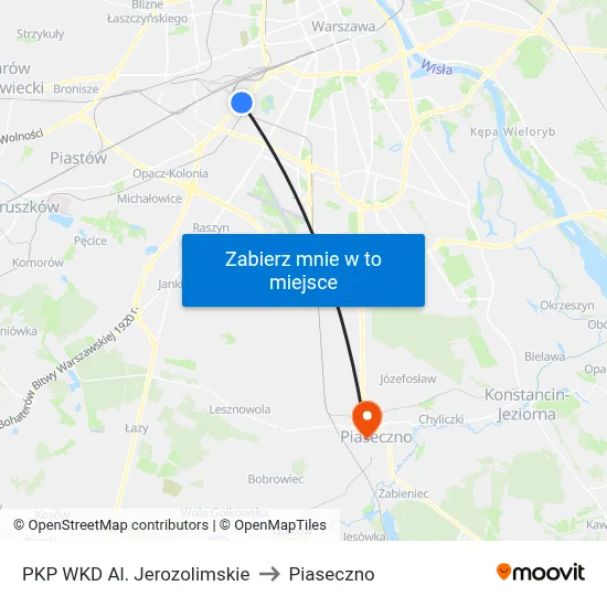 PKP WKD Al. Jerozolimskie to Piaseczno map
