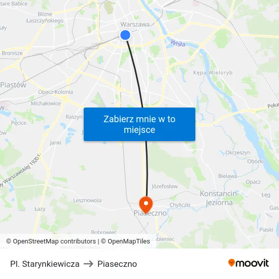 Pl. Starynkiewicza to Piaseczno map