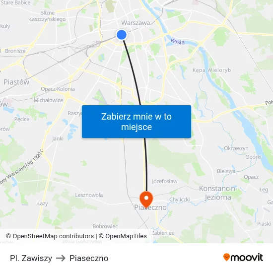 Pl. Zawiszy to Piaseczno map