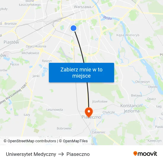 Uniwersytet Medyczny to Piaseczno map