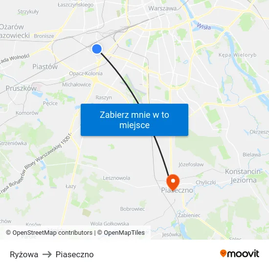 Ryżowa to Piaseczno map