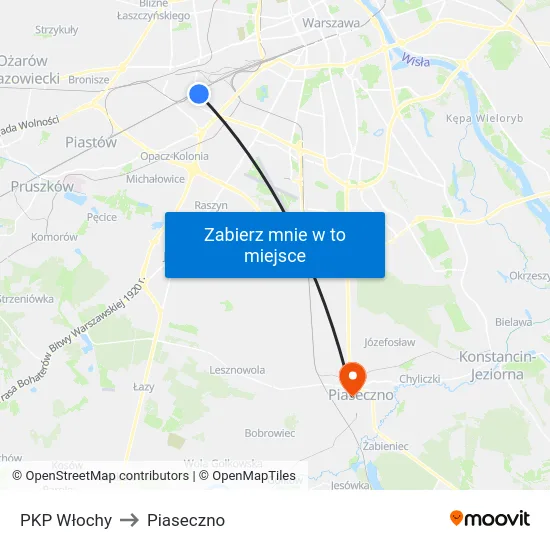PKP Włochy to Piaseczno map