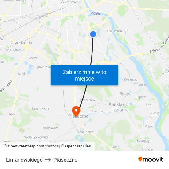 Limanowskiego to Piaseczno map