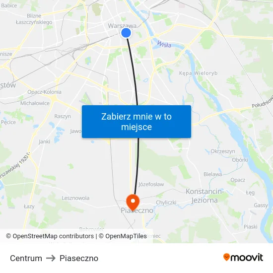 Centrum to Piaseczno map