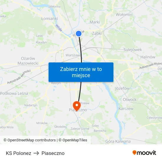 KS Polonez to Piaseczno map