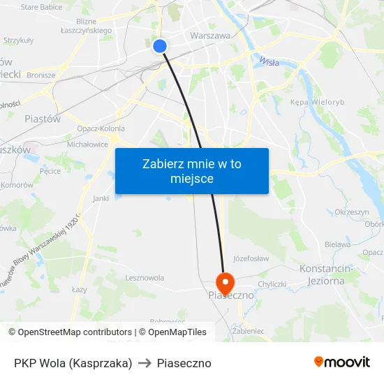 PKP Wola (Kasprzaka) to Piaseczno map