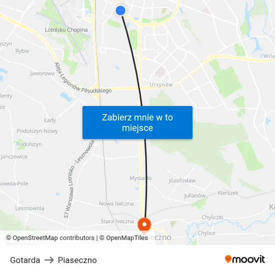 Gotarda to Piaseczno map