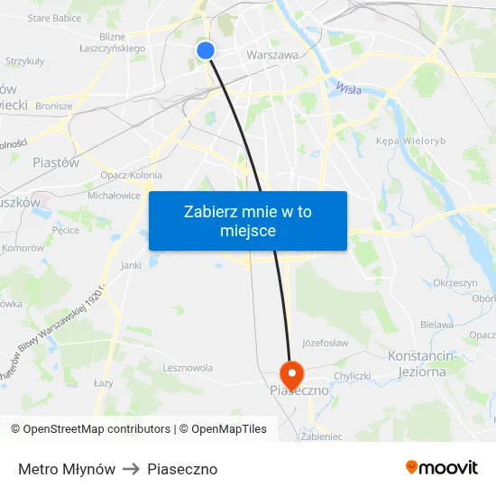 Metro Młynów to Piaseczno map