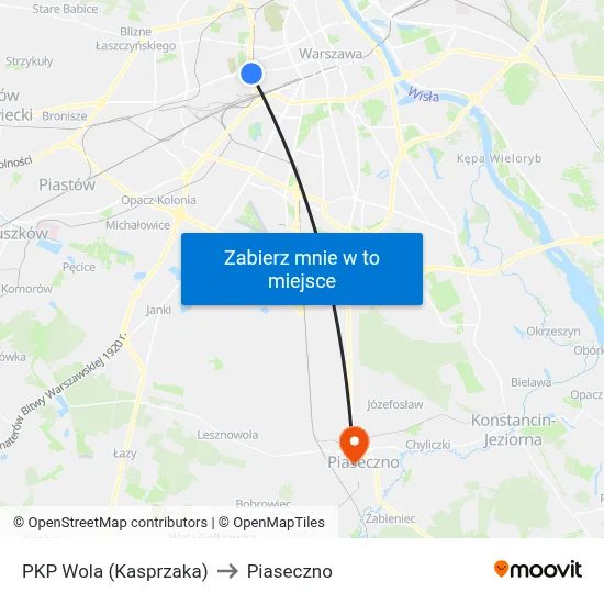 PKP Wola (Kasprzaka) to Piaseczno map