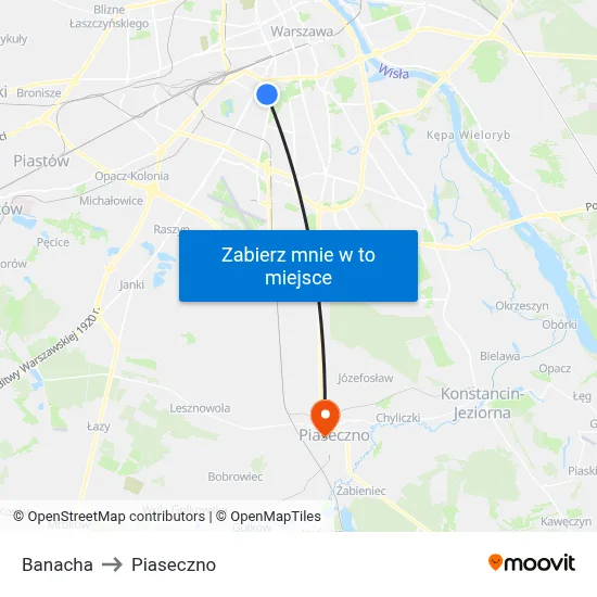 Banacha to Piaseczno map