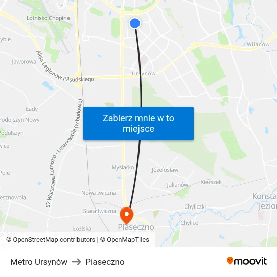 Metro Ursynów to Piaseczno map
