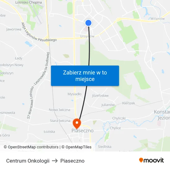 Centrum Onkologii to Piaseczno map