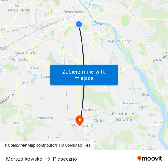 Marszałkowska to Piaseczno map