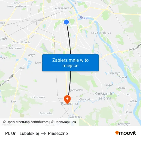 Pl. Unii Lubelskiej to Piaseczno map