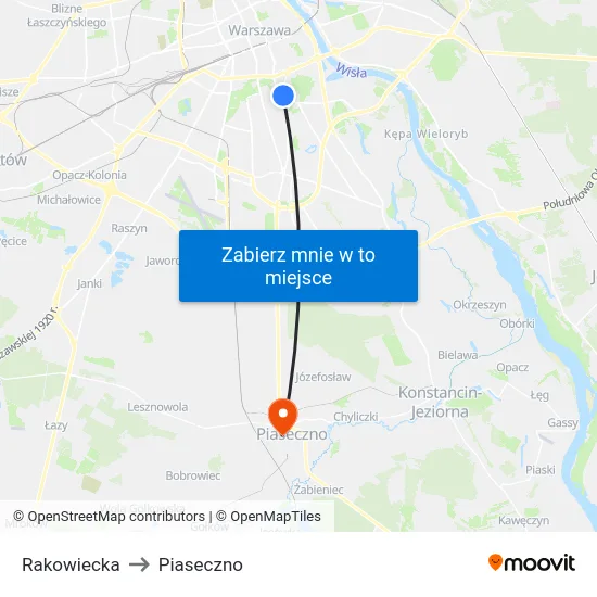 Rakowiecka to Piaseczno map
