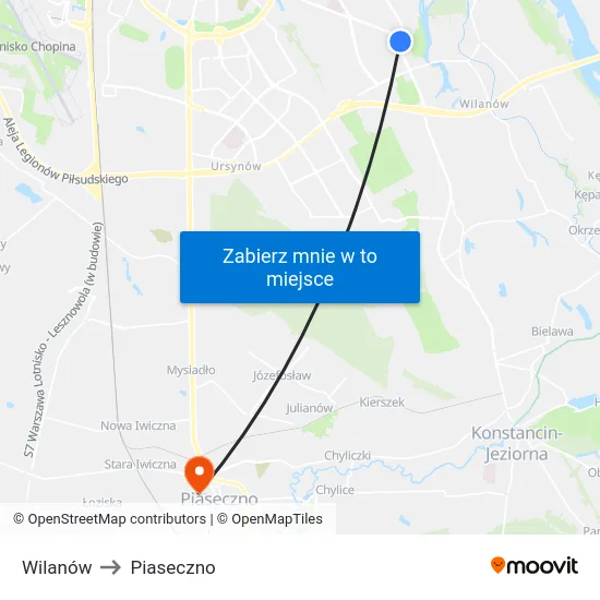 Wilanów to Piaseczno map