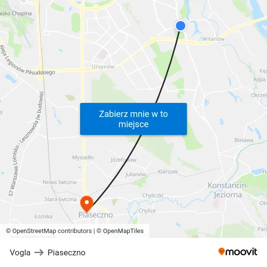 Vogla to Piaseczno map