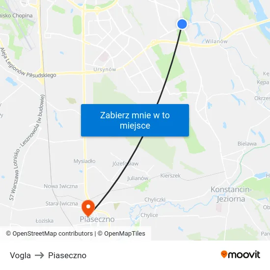 Vogla to Piaseczno map
