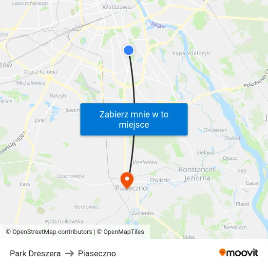 Park Dreszera to Piaseczno map