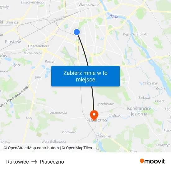Rakowiec to Piaseczno map