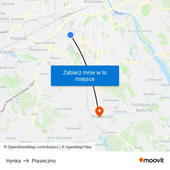 Hynka to Piaseczno map