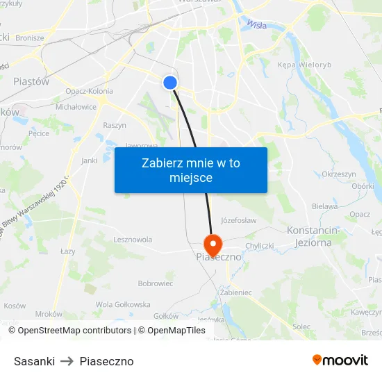 Sasanki to Piaseczno map