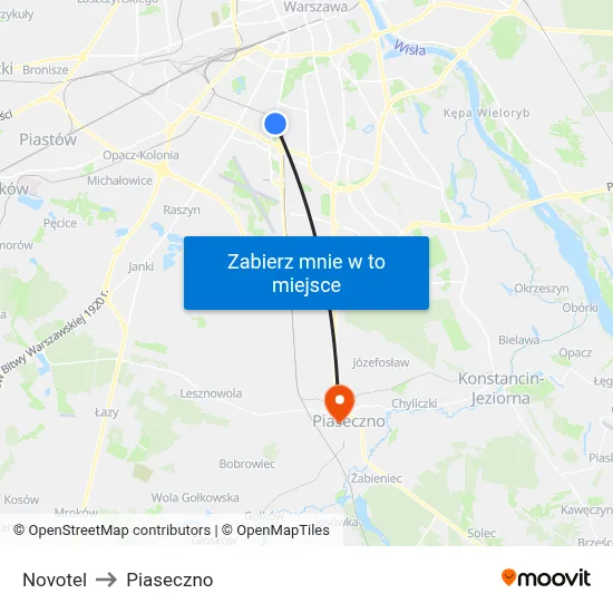 Novotel to Piaseczno map