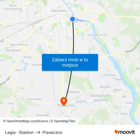Legia - Stadion to Piaseczno map