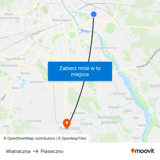 Wiatraczna to Piaseczno map