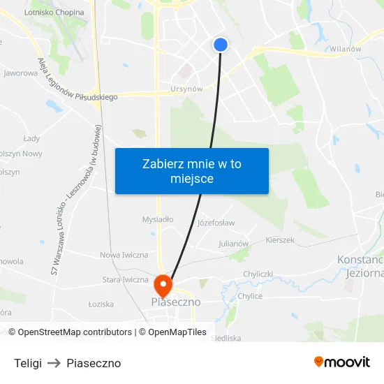 Teligi to Piaseczno map