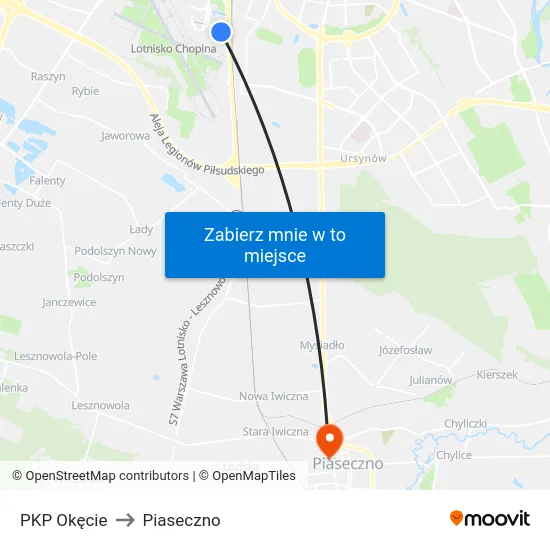 PKP Okęcie to Piaseczno map