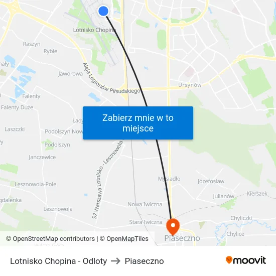 Lotnisko Chopina - Odloty to Piaseczno map