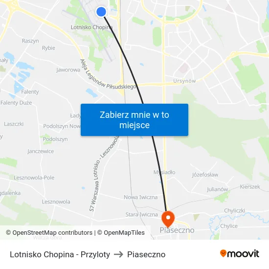 Lotnisko Chopina - Przyloty to Piaseczno map