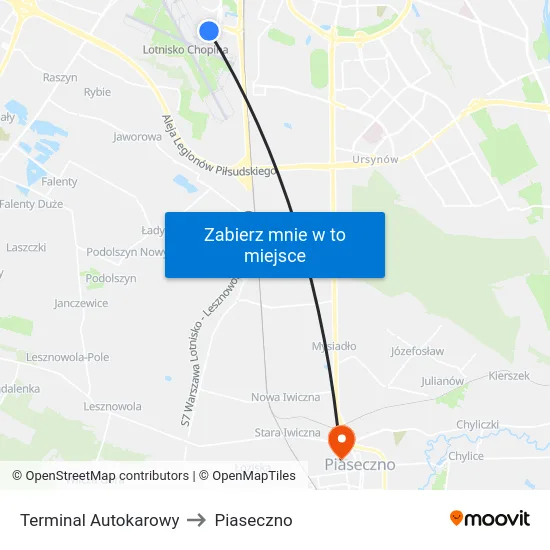 Terminal Autokarowy to Piaseczno map