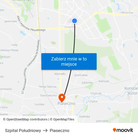 Szpital Południowy to Piaseczno map