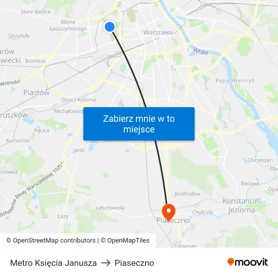 Metro Księcia Janusza to Piaseczno map