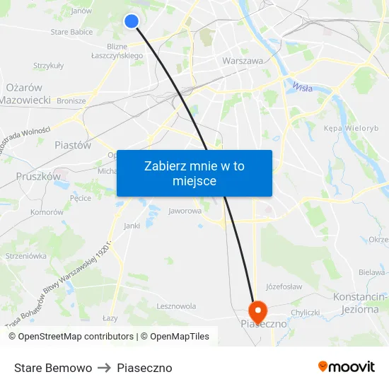 Stare Bemowo to Piaseczno map