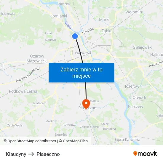 Klaudyny to Piaseczno map