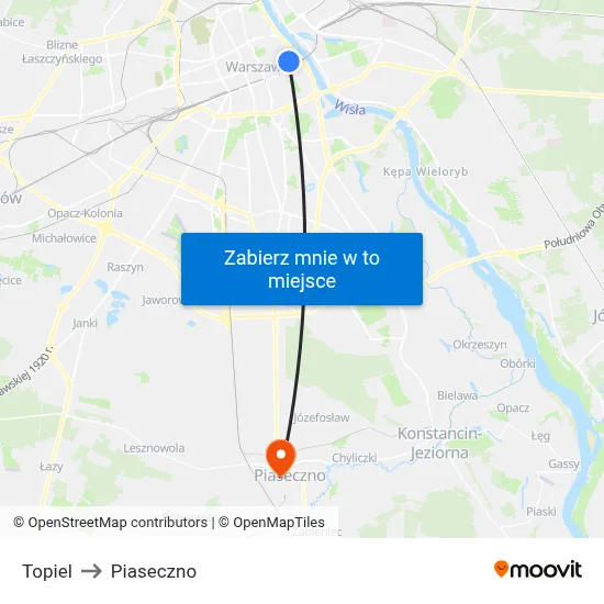 Topiel to Piaseczno map