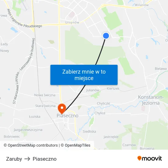 Zaruby to Piaseczno map
