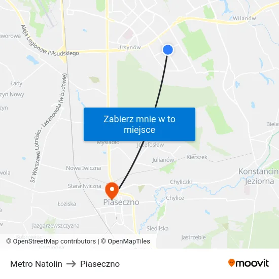 Metro Natolin to Piaseczno map