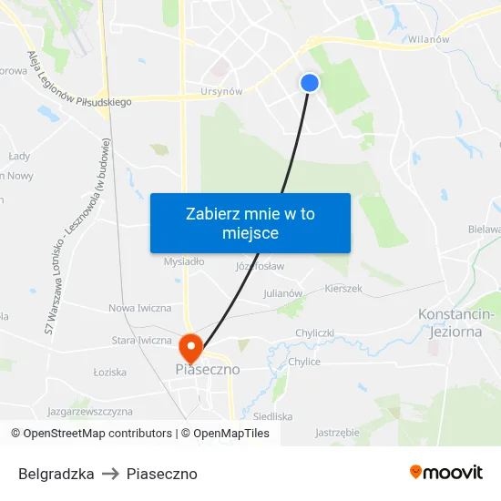 Belgradzka to Piaseczno map