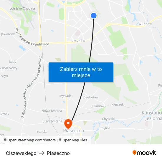 Ciszewskiego to Piaseczno map