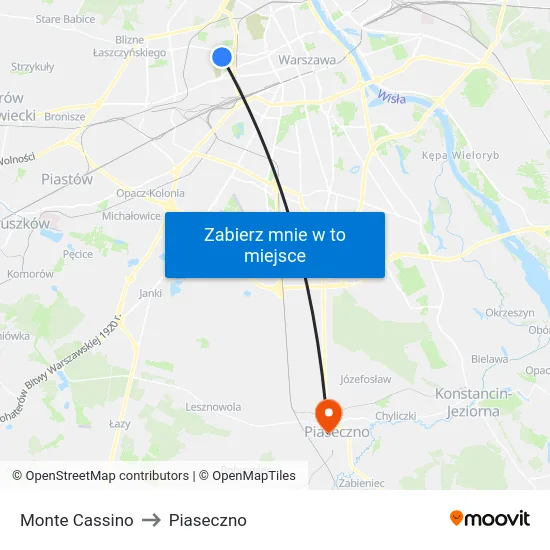 Monte Cassino to Piaseczno map
