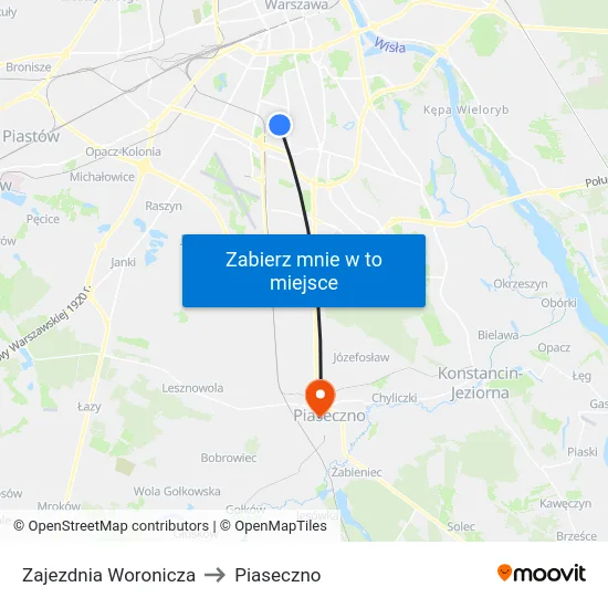 Zajezdnia Woronicza to Piaseczno map