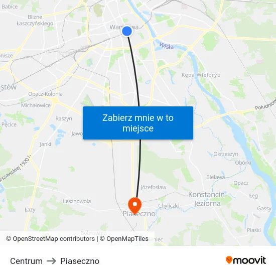 Centrum to Piaseczno map