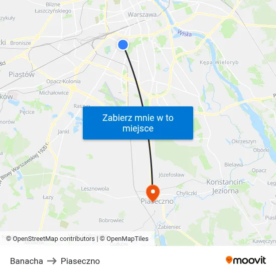Banacha to Piaseczno map